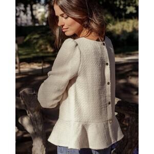 NWT Rosaé Paris Le Halévy Peplum Blouse Tweed Vanilla Size French 38 / US 6